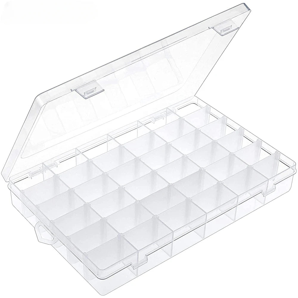 boîte rangement transparent compartiments amovibles poignées organisation outils couture rubans stylos utilitaire moderne pratique