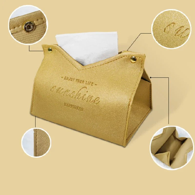 sac mouchoirs cuir rouge moderne écriture gravée dorés élégant papiers hygiéniques