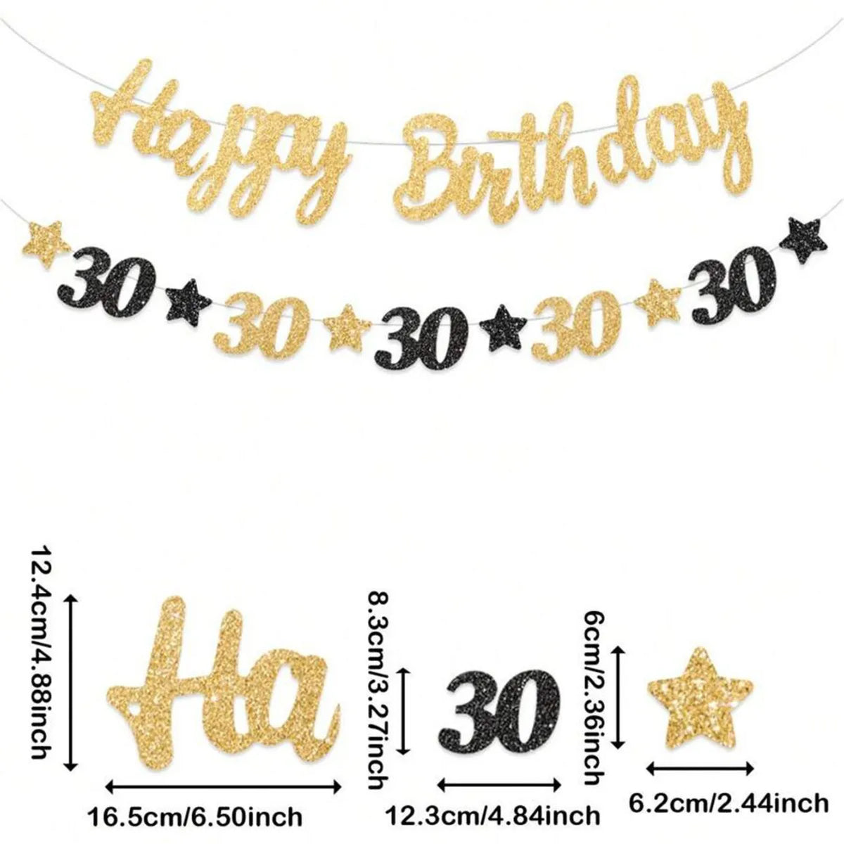 guirlande fête anniversaire or noir lettres étoiles élégante tringle fixée enfants festives