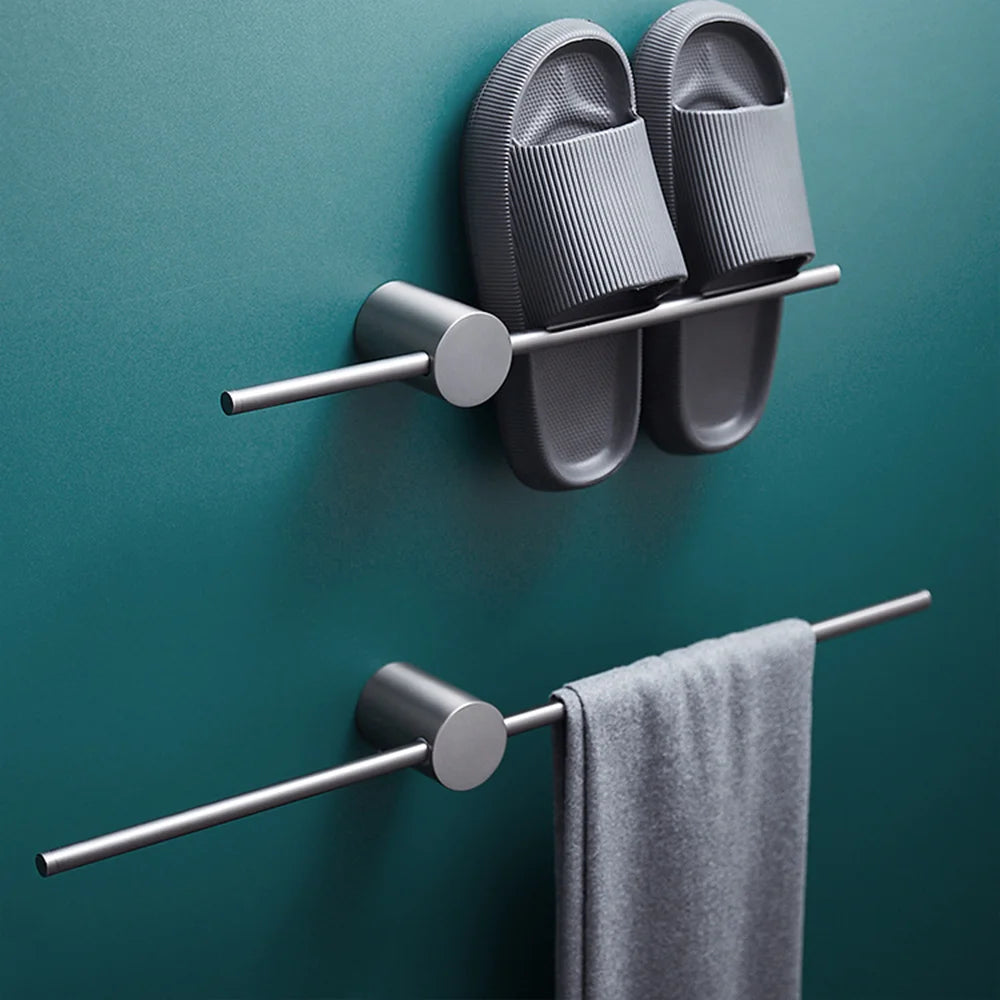 porte serviettes gris métallisé cuivre ajustable sans perçage salle bain moderne fixations