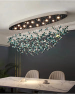 Suspension lumineuse moderne fleurs papillons translucides vert bleu blanc dimmable élégante