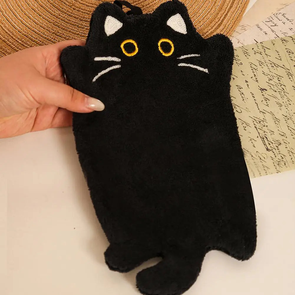sac main noir chat yeux jaunes moustaches blanches oreilles blanches poignée