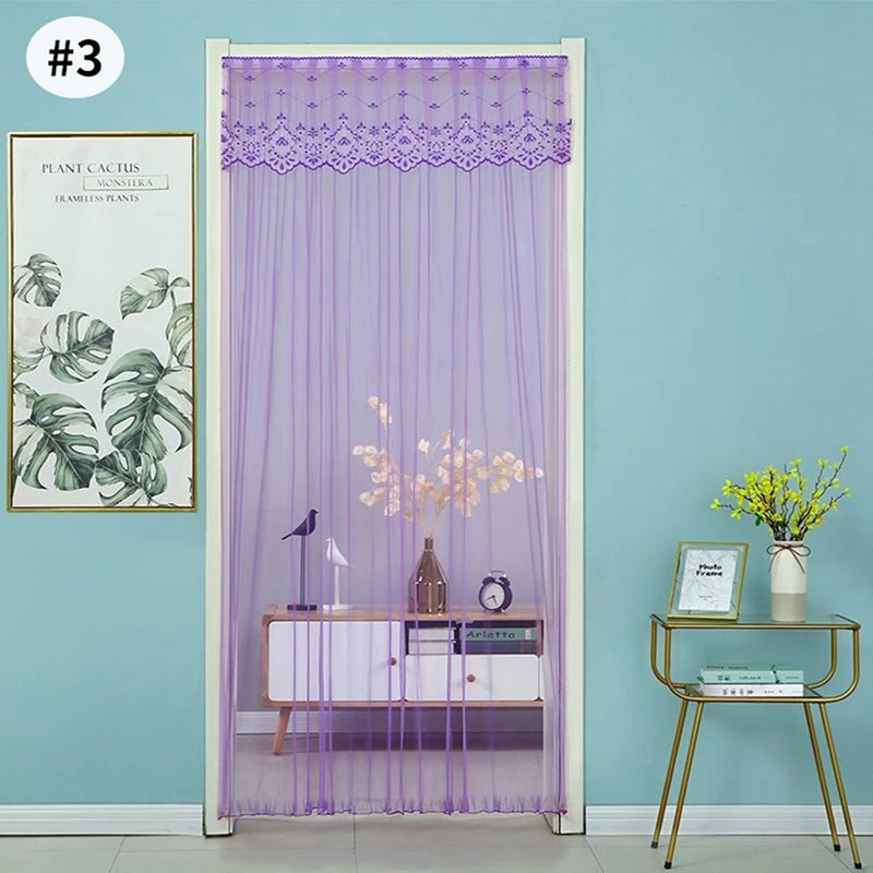 rideau porte anti moustiques dentelle polyester transparent classique ruban auto agrippant beige bleu violet