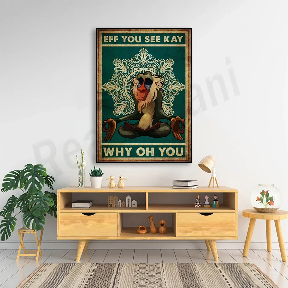 toile d'art mandala sourire vintage vert beige noir blanc cadre miroir sans cadre toile