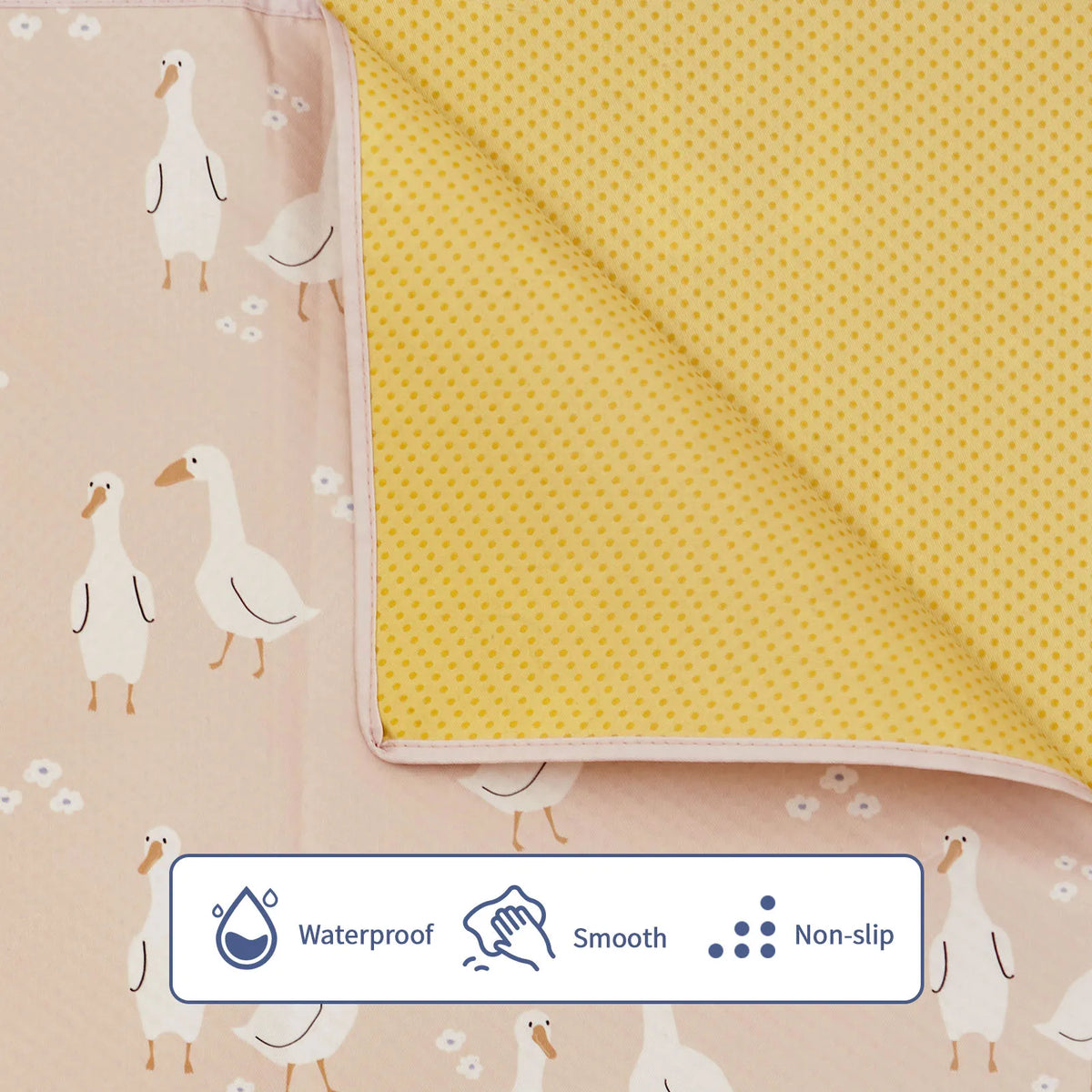 tapis anti dérapant enfant motif canards beige jaune texture pointillée moderne pliable activité jeu