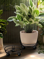support pot fleur métal noir roulettes moderne intérieur extérieur