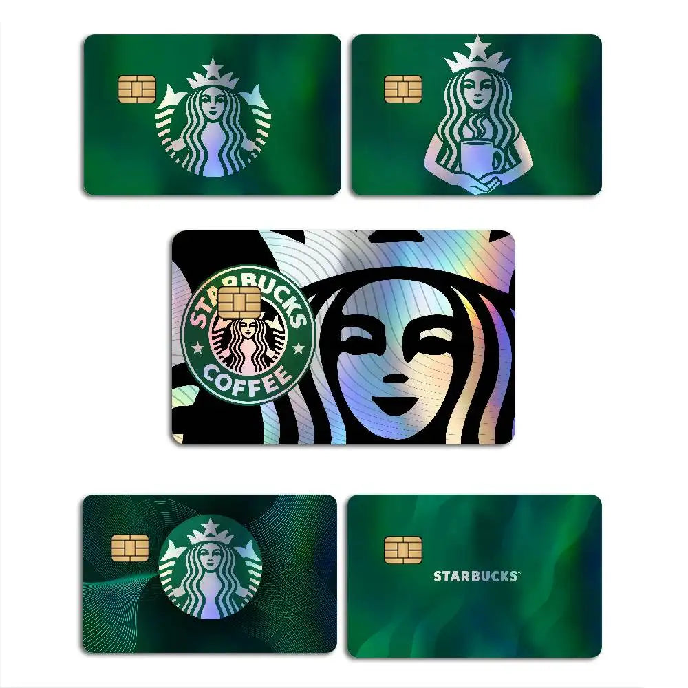 autocollants carte bancaire effet laser logo starbucks vert noir holographique anti rayures