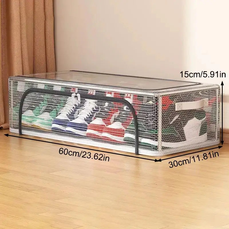 rangement chaussures transparent structure grille moderne paires sport bouteilles eau flèches ventilation