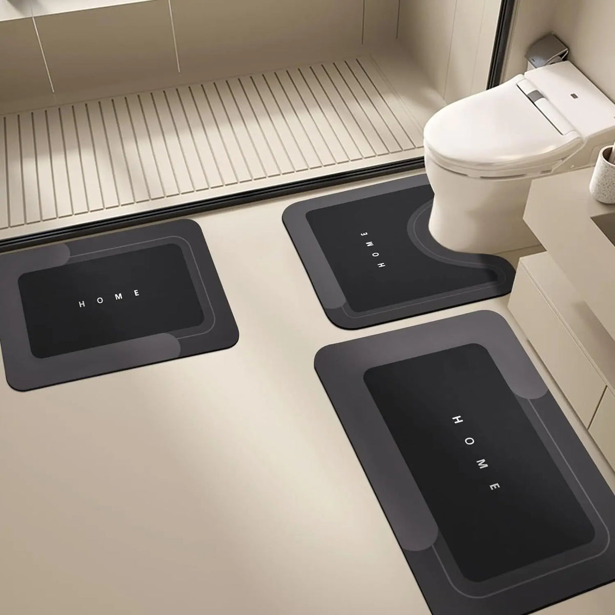 tapis bain moderne gris noir texte antidérapant salle bain maison
