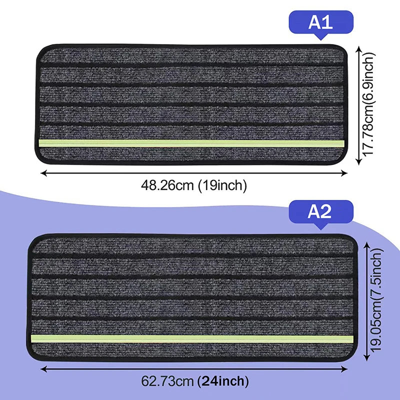 tapis d'escalier noir vert fluo rayures horizontales tissu épais velcro moderne anti poussière fixe