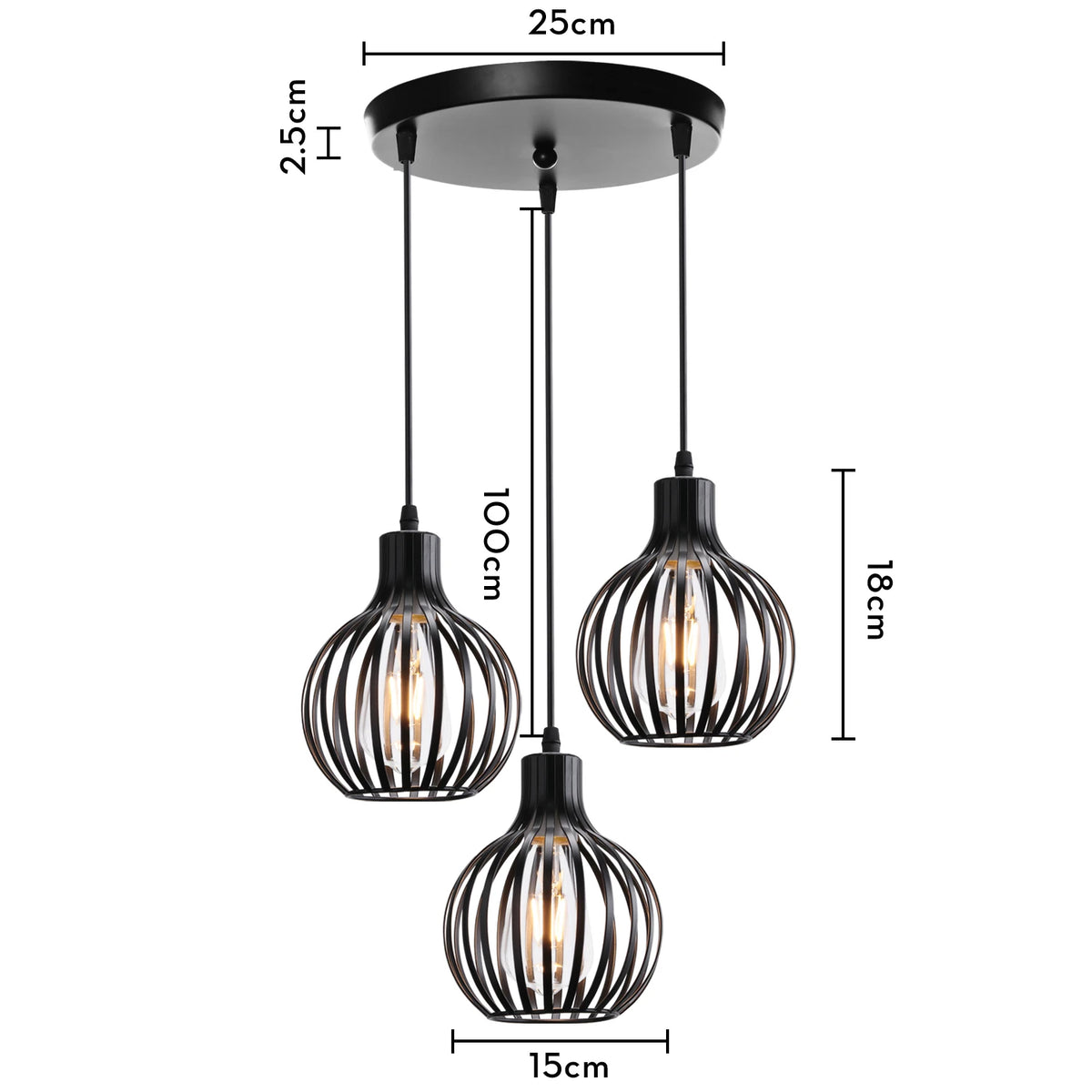 Suspension lumineuse industrielle moderne métal noir blanc abat jour rond grillagé