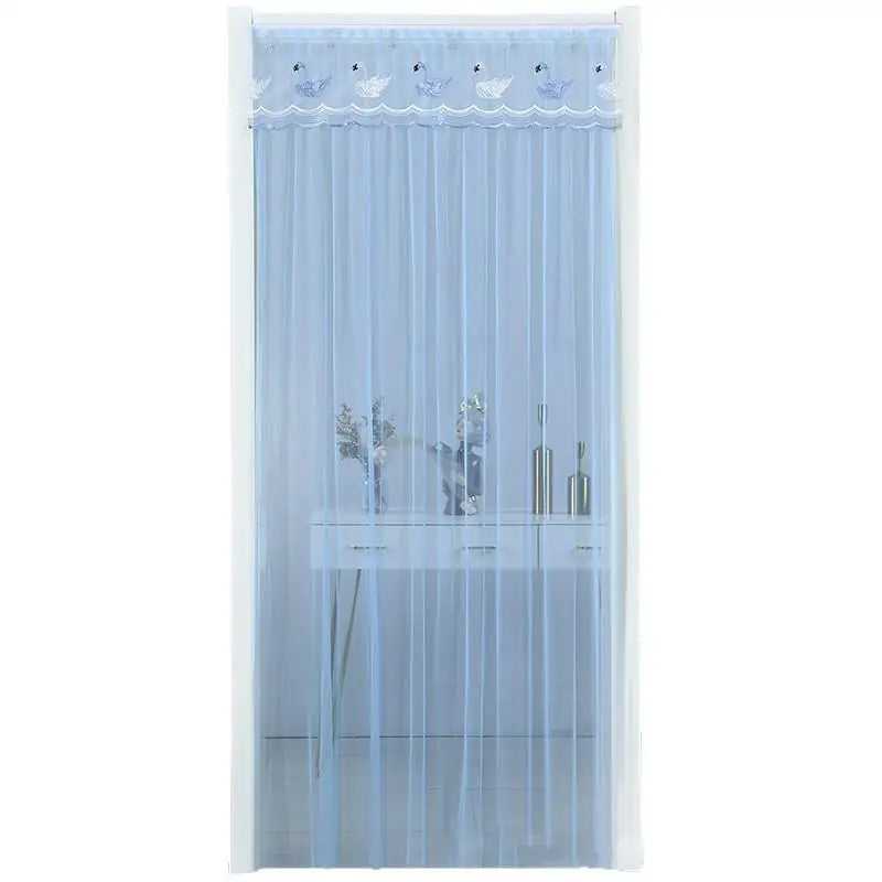 rideau porte transparent motif animaux brodés couleur bleu violet blanc enfantin