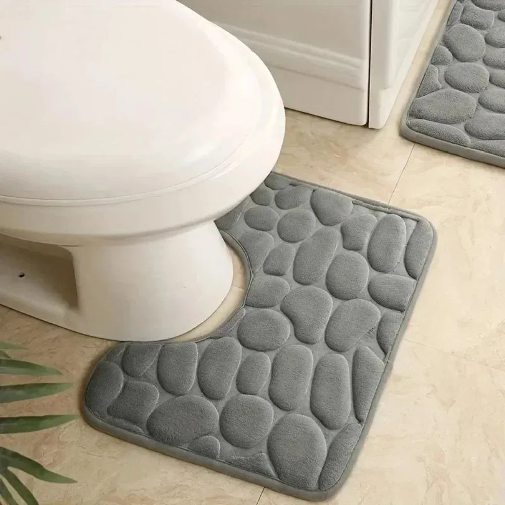tapis antidérapant moderne gris galets salle bain absorbe l'eau doux 50cm 40cm