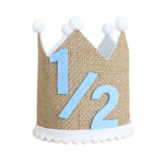 couronne décorative marron blanc bleu rose pompons chiffres anniversaire enfant photo rustic