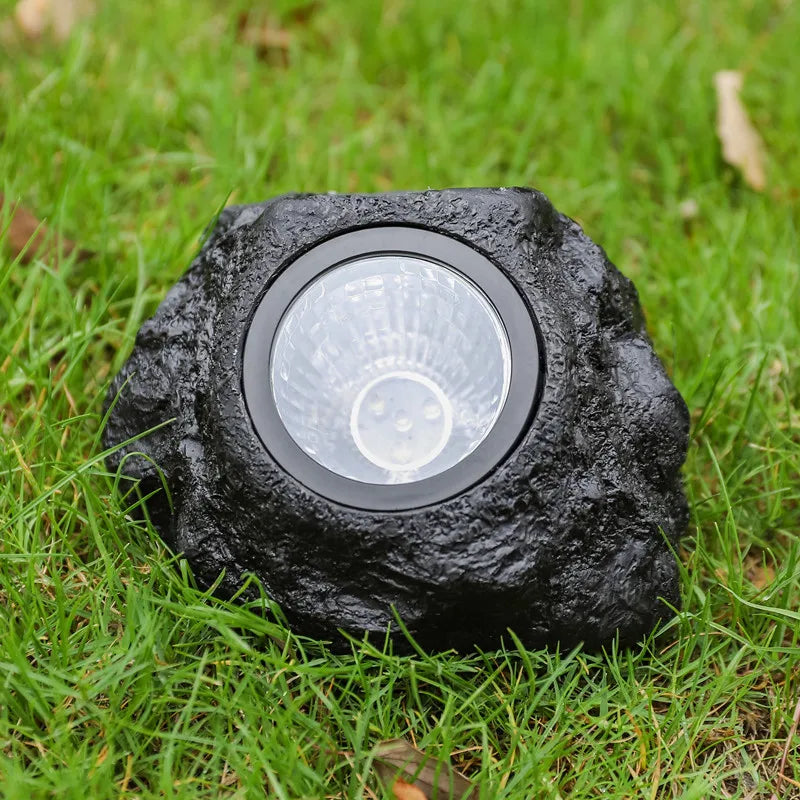 lampe solaire moderne noire aspect roche imitation pierre extérieure jardin imperméable led