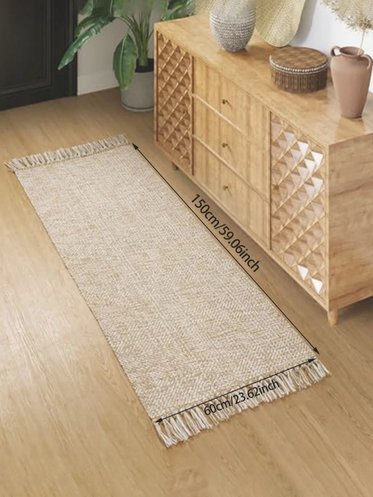 tapis polyester chenille beige motif moderne antidérapant intérieur salle bain porte