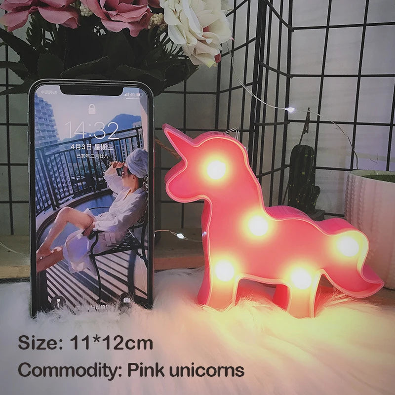 veilleuses led animaux licorne flamant rose cactus ananas nuage étoile chambre enfant deco fête