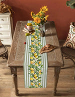 table table lin motif citrons fleurs rayures vertes esté
