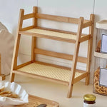 étagère deux niveaux bois clair moderne rangement cuisine tasses vases figurines serviettes biscuits assiettes