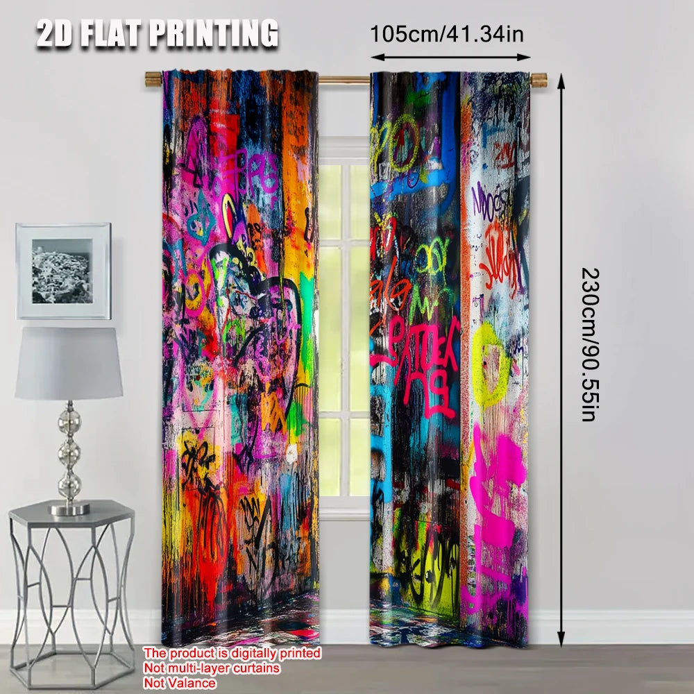 rideau moderne graffiti multicolore polyester 29.53x65.35in 41.34x90.55in decoration fete famille abstraite