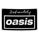 bannière rock vintage oasis logo union jack scène musicale noir rouge bleu