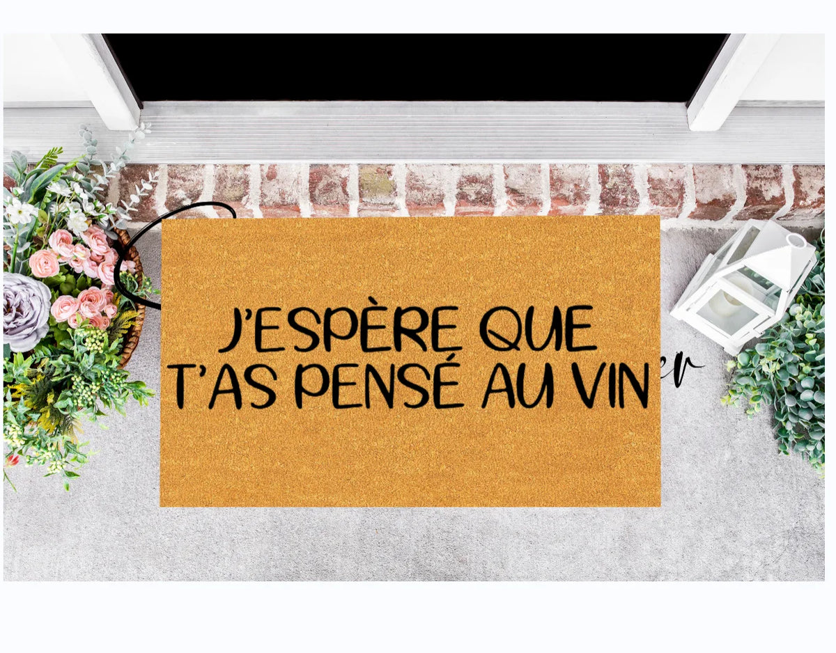 tapis porte imperméable antidérapant inscription vin humoristique extérieur intérieur beige noir