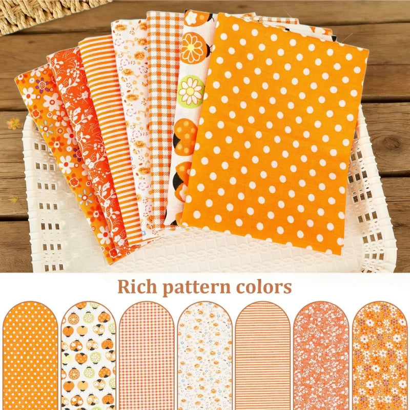 tissus motifs orange blanc coton patchwork rustique divers fleurs pois carreaux bricolage decoration DIY