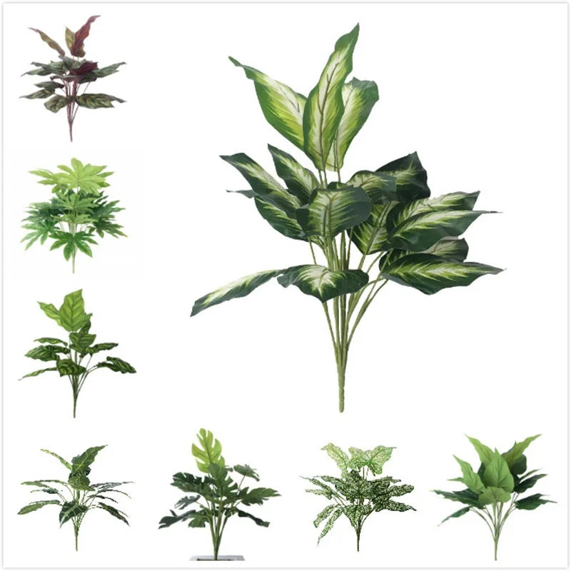 plantes artificielles vertes extérieures décoration jardin feuilles naturelles modernes tringle fixations textures variées