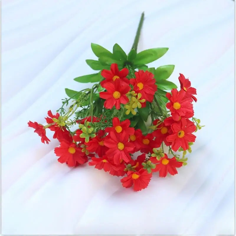 bouquet artificiel fleurs simples feuilles vertes moderne décoration intérieure opacité bleu rose jaune vert