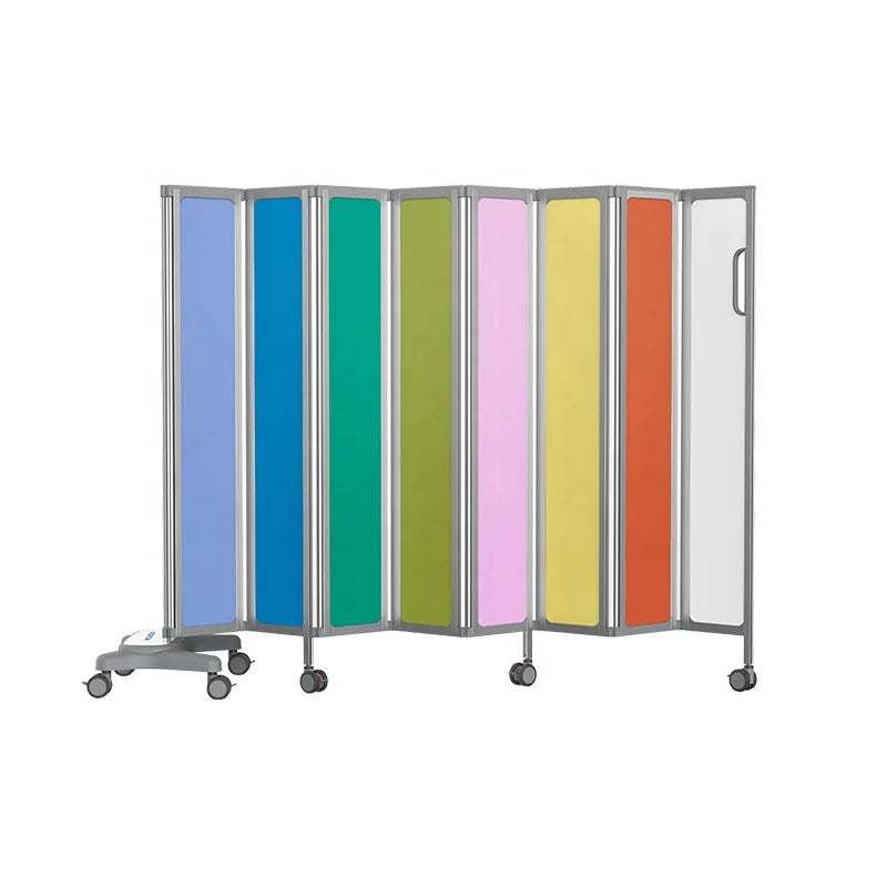 paravent moderne pliable bleu vert jaune orange rose blanc cadre aluminium roulettes