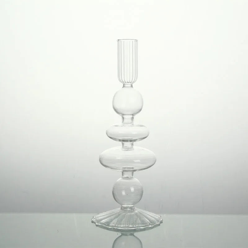 bougeoir verre moderne orange vert jaune rayures bordure ondulée transparent élégant décoration maison chandelle