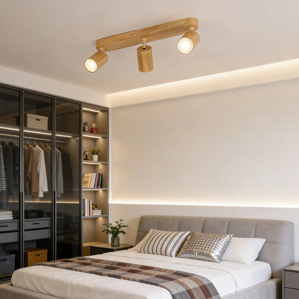 Spot moderne bois naturel grain bois opacité réglable ampoule gu10 led facile