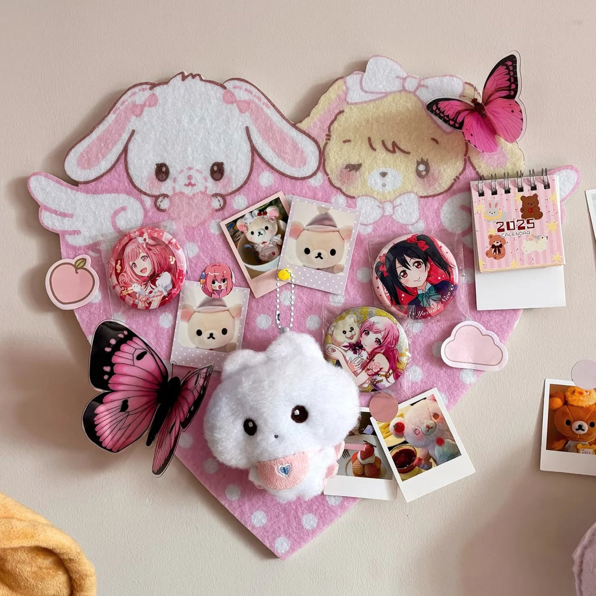 décoration murale kawaii carte autocollants coeurs papillons lapin rose clair chambre enfants douce clips