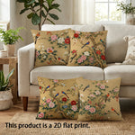 taies d'oreiller imprimées fleurs oiseaux vintage polyester beige zipper 45x45cm décoration maison hospitalière