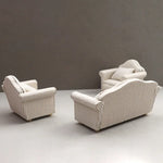 miniatures meubles classiques canapé fauteuil beige rayures coussins tissu texturé traditionnels