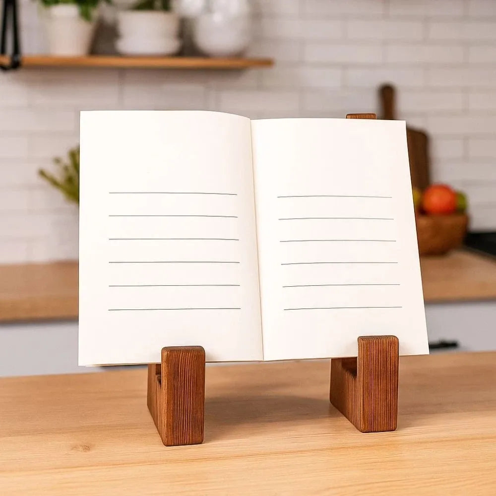présentoir bois marron support livre document minimaliste rustique multifonctionnel réutilisable papier lignes noires