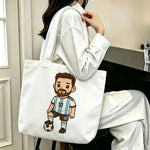 sac main blanc bleu clair rayures messi 10 polyestère réutilisable moderne graphique poignées détachables