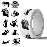 rubans adhésifs décoratifs chats mignons blancs noirs autocollants cartoonaux imperméables 500 pièces