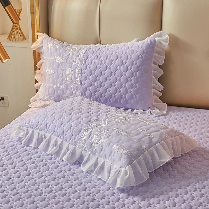 taies d'oreiller vintage blanches franges pièces 48x74cm polyester coton maison