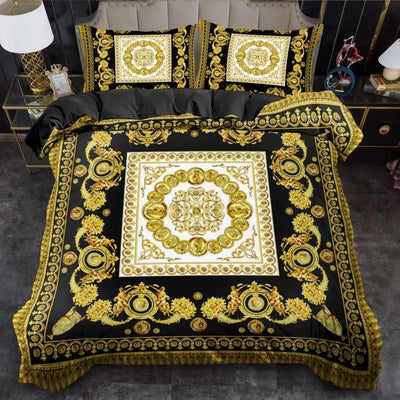 Housse de couette géométrique dorée baroque 90x190