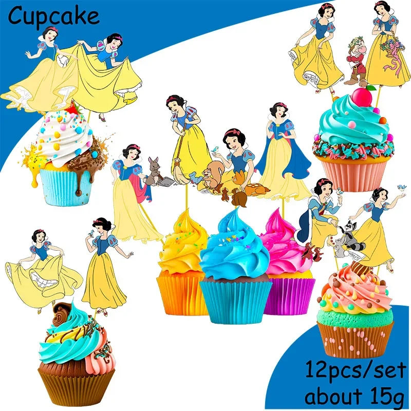 vaisselle jetable blanche neige assiettes gobelets pailles guirlande décorations cupcakes fête anniversaire enfant