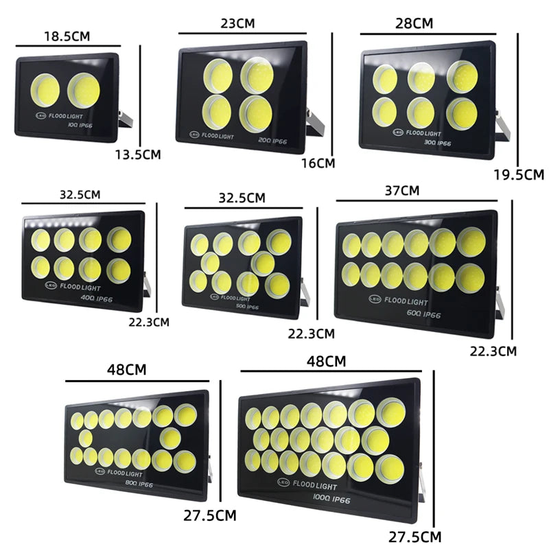 projecteur led ip66 étanche moderne grille hexagonale noir 100w 200w 300w 400w 500w 600w