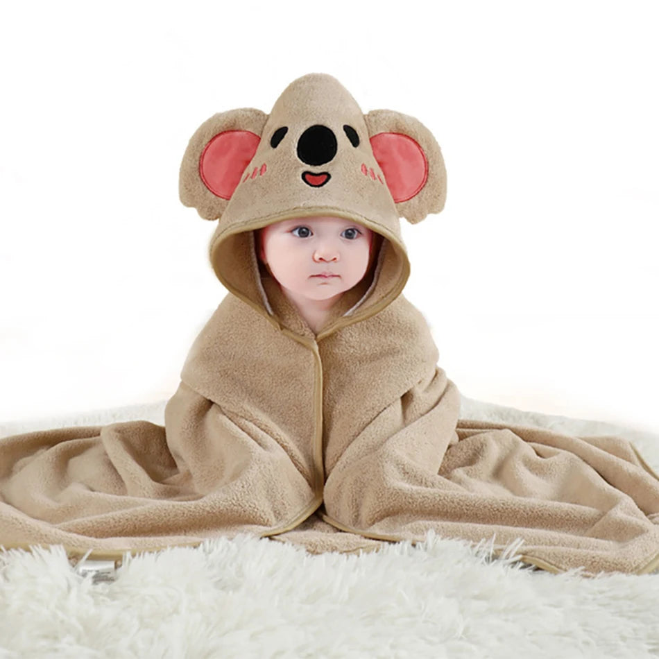 serviette bébé capuche animaux motifs doux microfibre brodés marron bleu gris rose verte