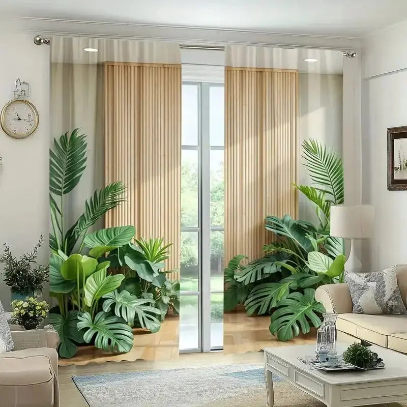 rideau occultant feuilles palmier moderne 100% polyester intégré balcon opacité beige vert