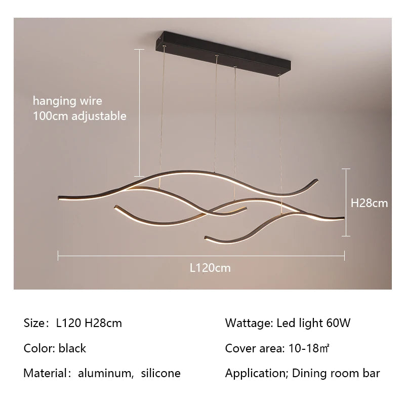 suspension lumineuse moderne or noir ampoules led ondulées 30w 60w remote dimming