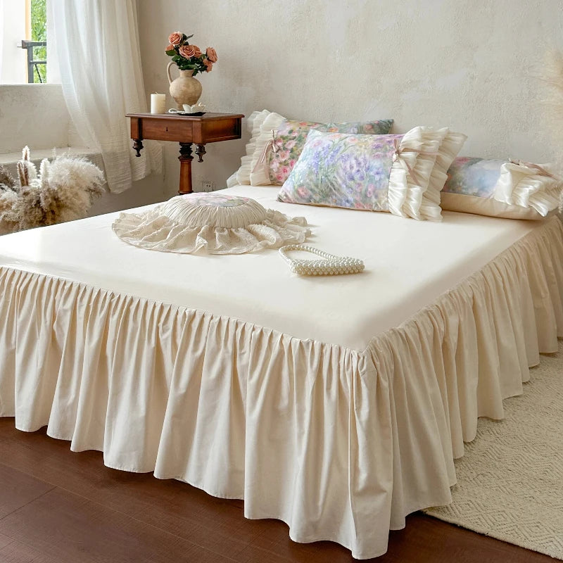 drap housse coton floral vintage romantique pastel 4pièces cœur beige clair