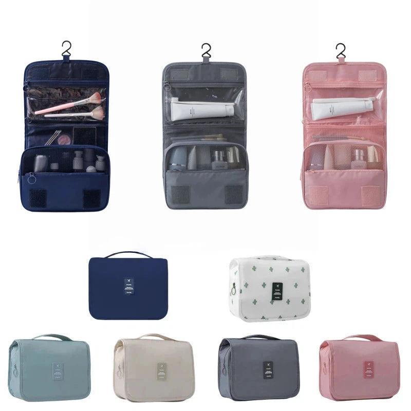 Sac maquillage pliable moderne bleu marine crochets poches intérieures pratique