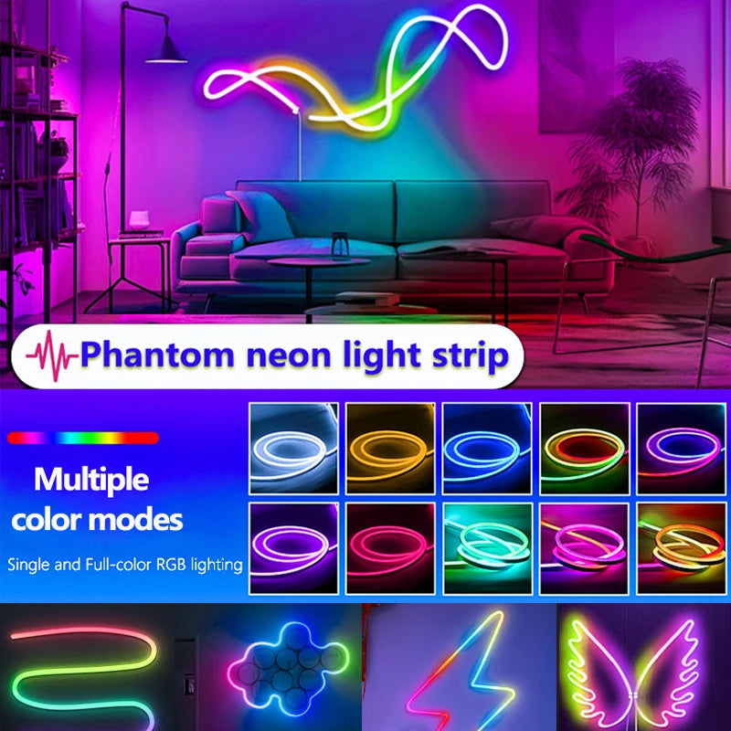 ruban led néon multicolore fluorescent moderne controle bluetooth application usb