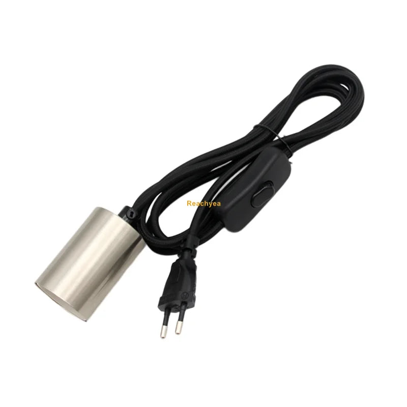 ampoule suspendue moderne câble noir interrupteur doré métal e27 chambre salon étude