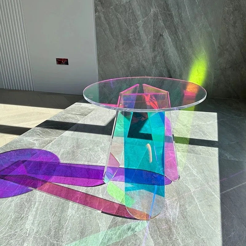 table basse moderne transparente effet arc ciel diamètre 40 hauteur 40 salon chambre coucher